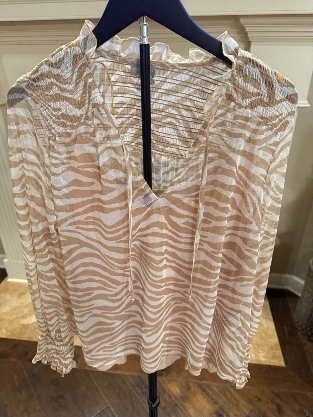 Chico's Cream and Beige Zebra-Print V-Neck Blouse